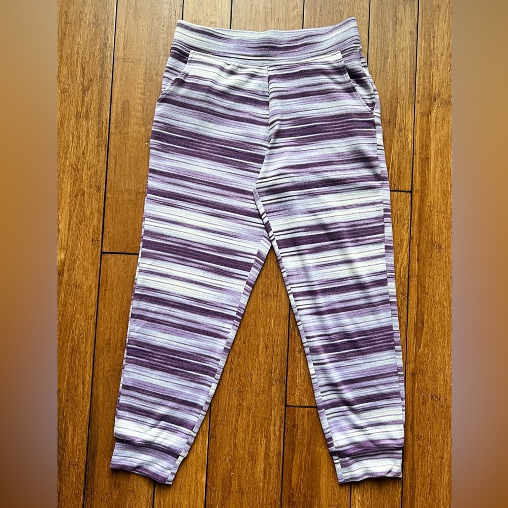 Denim&Co Active Regular Space Dye Print Purple and White Jogger Pants